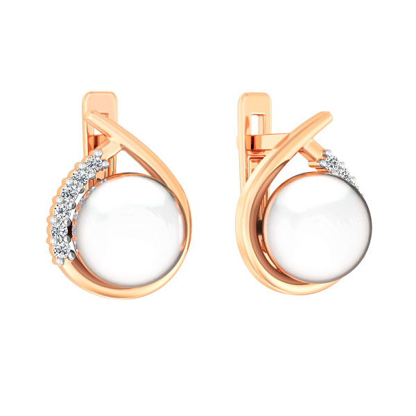 Сережки из красного золота с жемчугом и фианитами (арт. 111138) – изображение 1