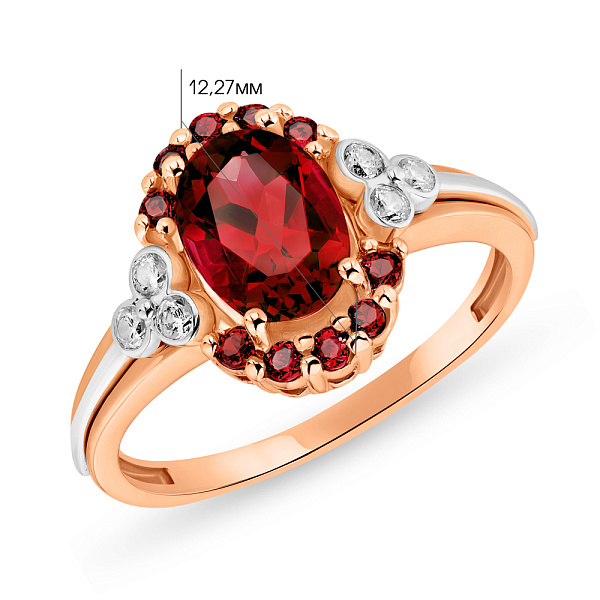 Кольцо из красного золота с гранатом и фианитами (арт. 140675Пк) – изображение 4