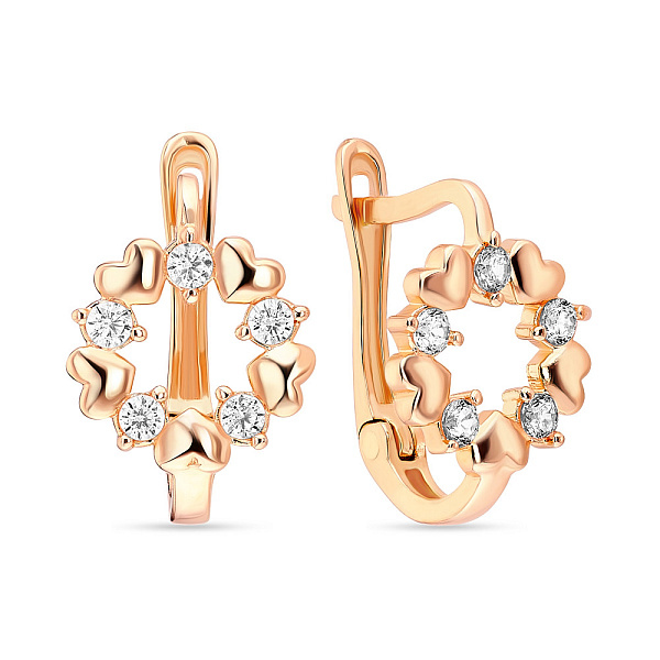 Детские золотые сережки в красном цвете металла с фианитами (арт. 107902) – изображение 1