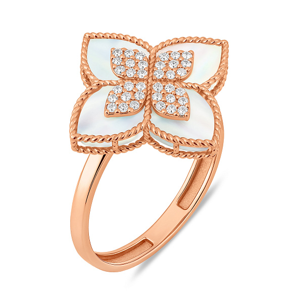 Золотое кольцо с перламутром с фианитами (арт. 141342п) – изображение 1
