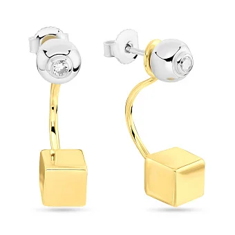 Сережки-джекети з білого і жовтого золота з фіанітами (арт. 104580бжг)