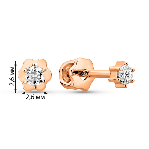 Пусеты из красного золота с бриллиантами (арт. Т011171010) – изображение 2