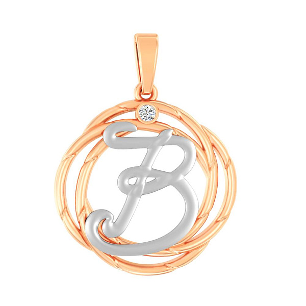 Золотой подвес "Буква В" с одним фианитом  (арт. 440699) – изображение 1