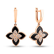 Золотые серьги-подвески с ониксом и фианитами (арт. 1091385/20о)