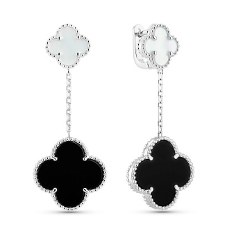 Серебряные серьги с ониксом и перламутром (арт. 7502/10084по)