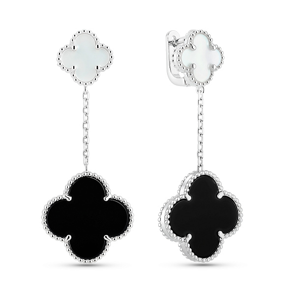 Серебряные серьги с ониксом и перламутром (арт. 7502/10084по) – изображение 1