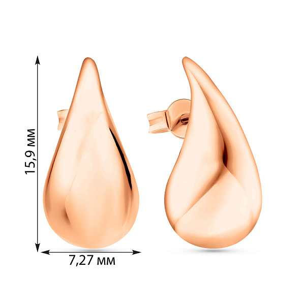 Серьги-пусеты Капля из красного золота (арт. 1091497/1) – изображение 2