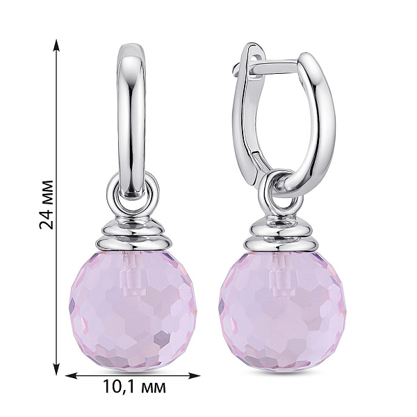 Серебряные серьги-подвески с крупным розовым фианитом (арт. 7502/2184737цр) – изображение 2