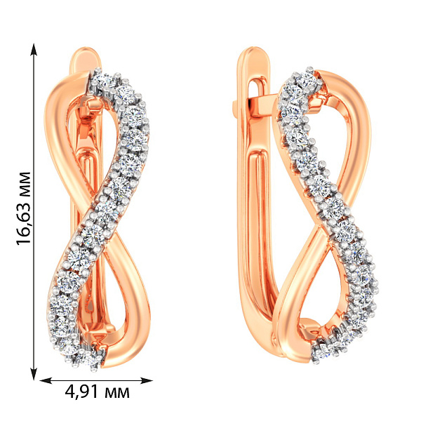 Сережки «Нескінченність» з червоного золота з фіанітами (арт. 111151) – зображення 6