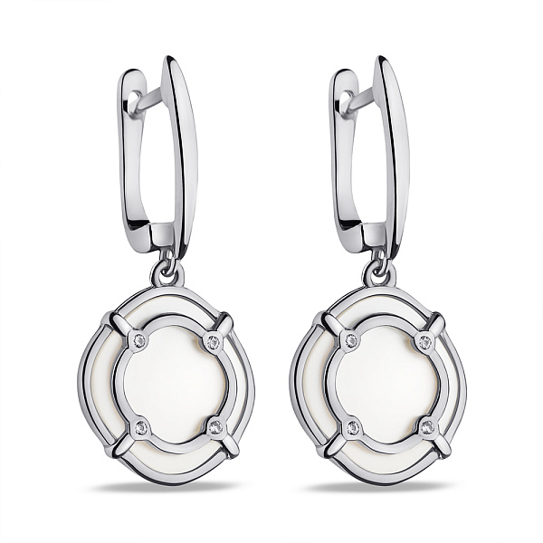 Серебряные серьги-подвески с перламутром и фианитами (арт. 7502/9607п) – изображение 1
