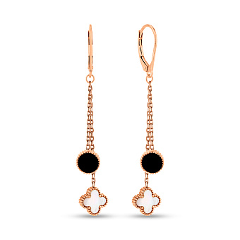 Золотые серьги Клевер с ониксом и перламутром (арт. 1091603оп)