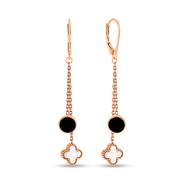 Золотые серьги Клевер с ониксом и перламутром (арт. 1091603оп) – изображение 1