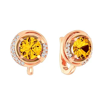Золотые серьги с цитрином и фианитами (арт. 112000Пц)