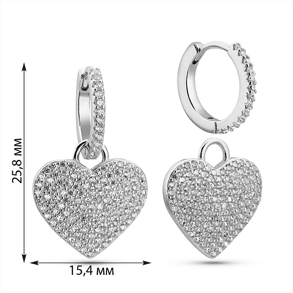 Срібні сережки Серце з фіанітами (арт. 7502/10029/15) – зображення 3