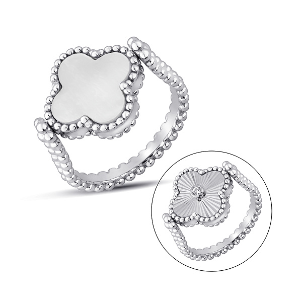 Срібна каблучка-трансформер Конюшина з перламутром (арт. 7501/8324/15п) – зображення 1