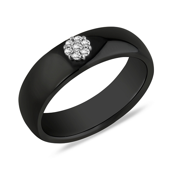 Каблучка з кераміки і золота з діамантами (арт. К011229005бч) – зображення 1