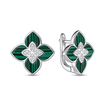 Серебряные серьги Цветок с малахитом (арт. 7502/2182832/15млх)