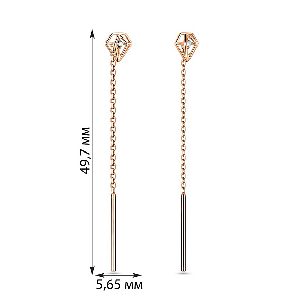 Сережки-протяжки из красного золота с фианитами (арт. 108414) – изображение 2