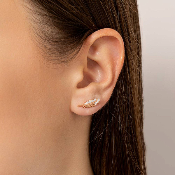 Золоті пусети Перо з фіанітами (арт. 1101042) – зображення 2