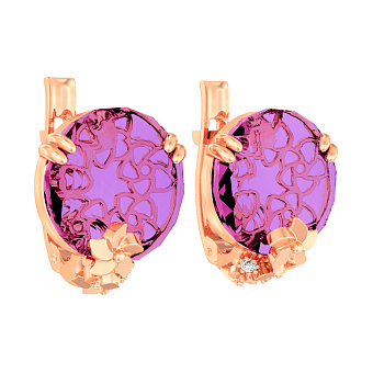 Золотые серьги с кварцем и фианитами (арт. 117800ПрГ)