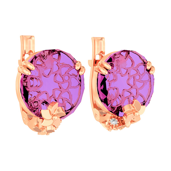 Золоті сережки з кварцом і фіанітами  (арт. 117800ПрГ) – зображення 1