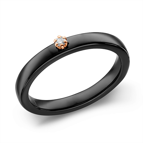 Кольцо из золота и керамики с бриллиантом (арт. К011789кч) – изображение 1