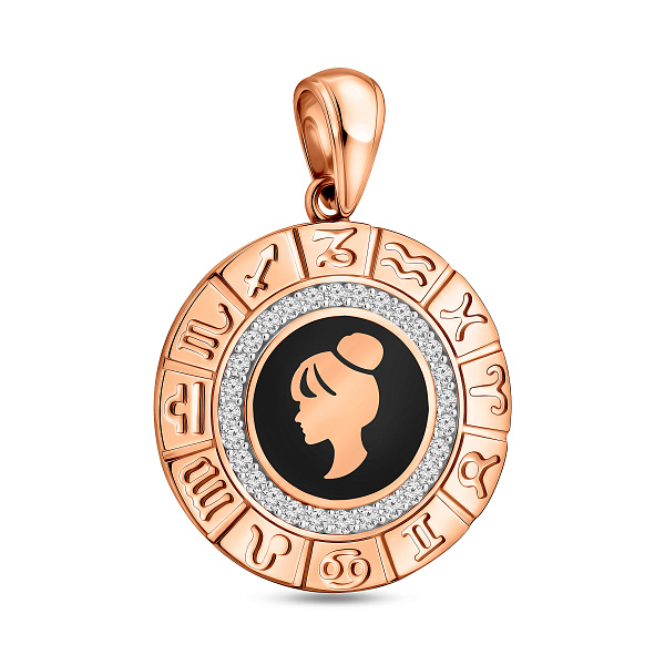 Золотой подвес "Дева" с фианитами и эмалью (арт. 440681ечд) – изображение 1