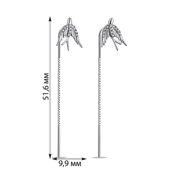 Серебряные серьги-протяжки Птицы с фианитами (арт. 7502/С2Ф/2024) – изображение 2