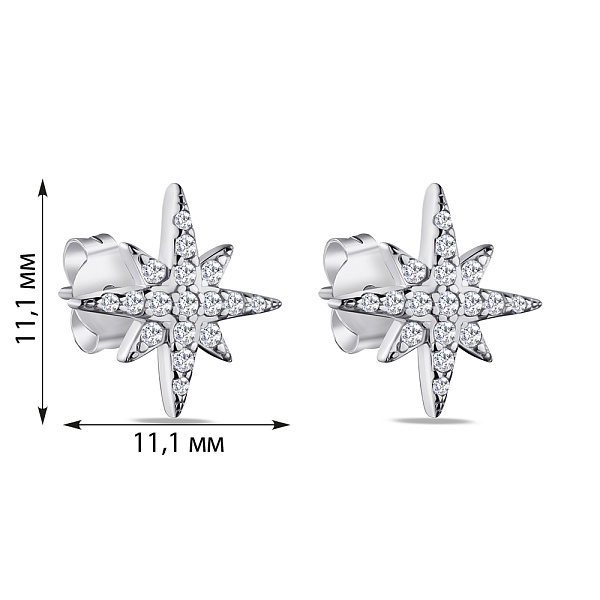 Срібні сережки-пусети "Зірки" з фіанітами  (арт. 7518/6066) – зображення 2