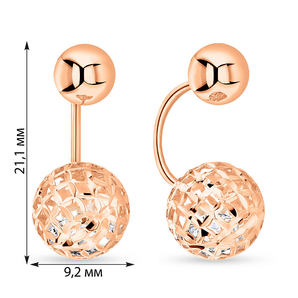 Серьги-джекеты из красного золота с алмазной гранью (арт. 109172) – изображение 2