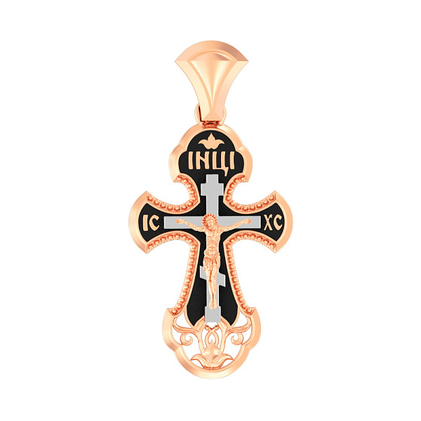 Золотой нательный крестик с распятием и эмалью (арт. 501631ч) – изображение 1