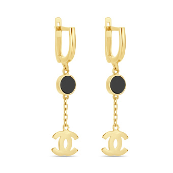 Фото Сережки-підвіски з жовтого золота з оніксом (арт. 106499жо)