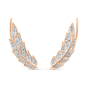 Фото Серьги-клаймберы Перо из красного золота с фианитами (арт. 110605)
