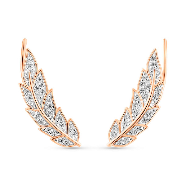 Серьги-клаймберы Перо из красного золота с фианитами (арт. 110605) – изображение 1