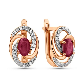 Золоті сережки з рубіном і діамантами (арт. С011050р)