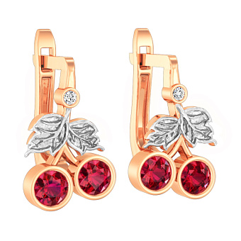 Детские золотые серьги «Вишенки» с фианитами (арт. 110524к)