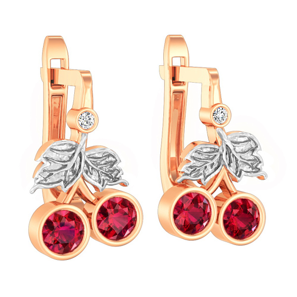 Детские золотые серьги «Вишенки» с фианитами (арт. 110524к) – изображение 1