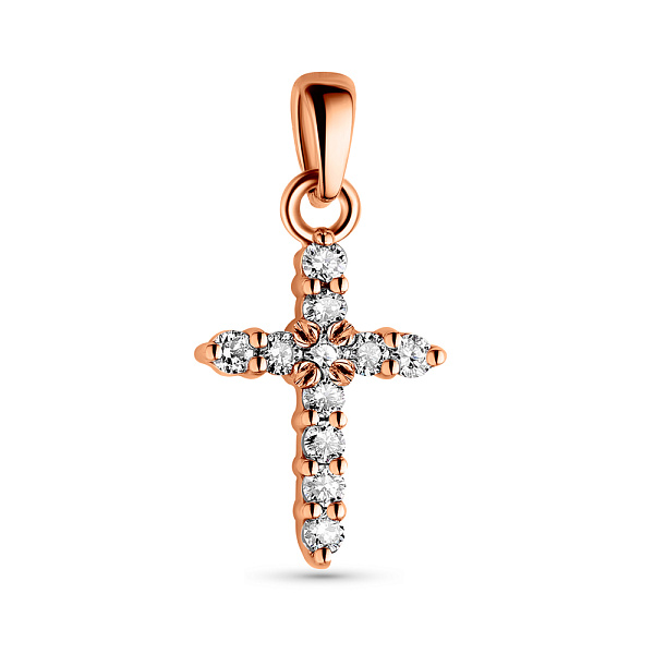 Хрестик з червоного золота з діамантами  (арт. 3100785201) – зображення 1