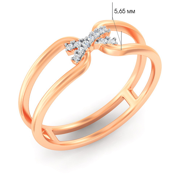 Двойное кольцо из красного золота с фианитами (арт. 140996) – изображение 4
