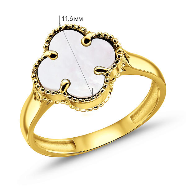 Золота каблучка Клевер з перламутром (арт. 154873/10жп) – зображення 2