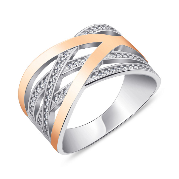 Каблучка срібна з фіанітами і золотими накладками (арт. 7201/0837) – зображення 1