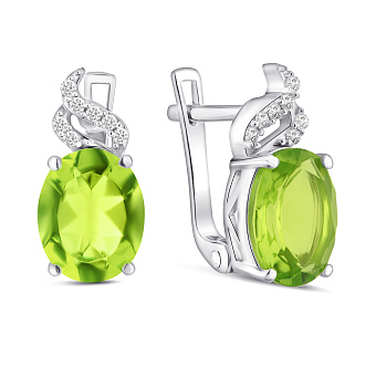 Серебряные серьги с хризолитом и фианитами (арт. 7502/2194088Хрз)