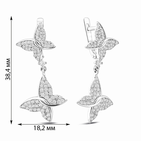 Золотые серьги подвески Бабочки с фианитами (арт. 110150б) – изображение 4