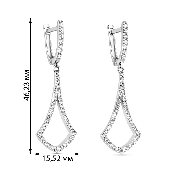 Сережки-подвески из белого золота с фианитами (арт. 110239б) – изображение 4