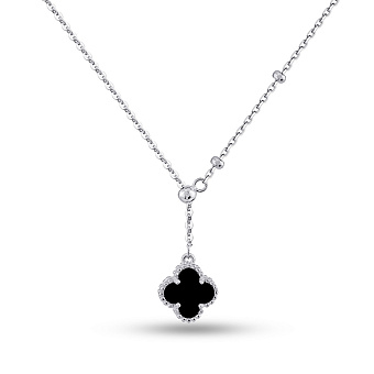 Серебряное колье Клевер с ониксом (арт. 7507/2222/9о)