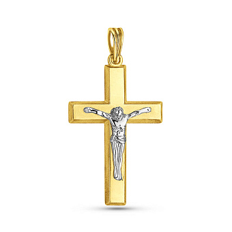 Фото Крестик из желтого и белого золота с распятием (арт. 500578ж)