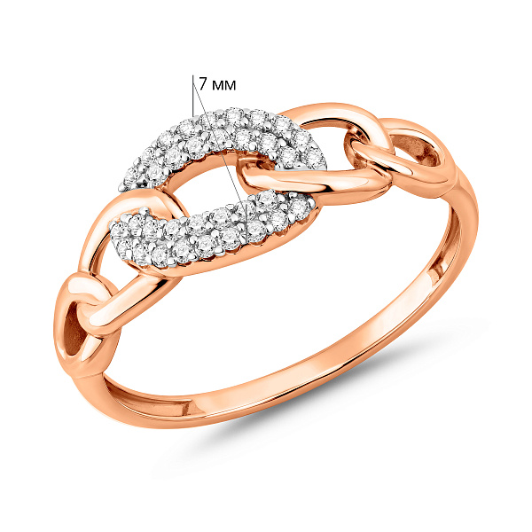 Кольцо Звенья из красного золота с фианитами (арт. 141191) – изображение 6