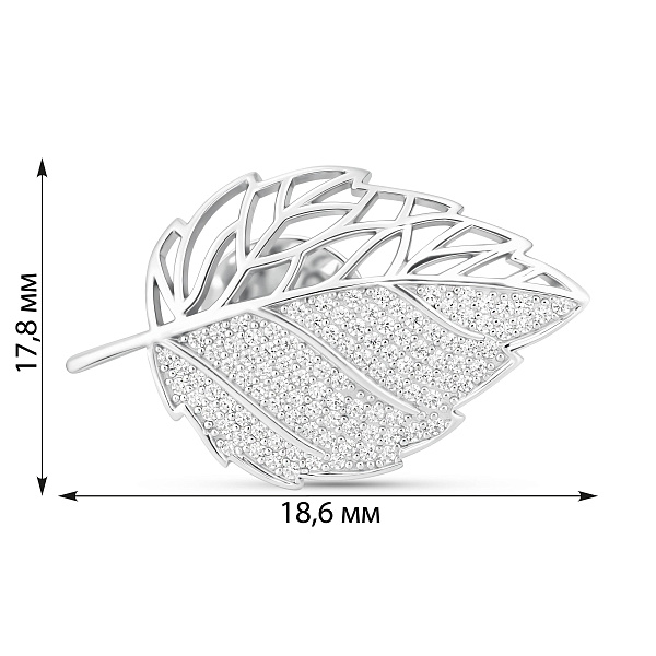 Серебряная брошь Листик с фианитами (арт. 7505/238) – изображение 2