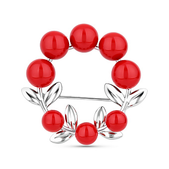 Фото Срібна брошка Калина з коралами (арт. 7505/2136330Крк)