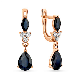 Серьги из красного золота с сапфиром и бриллиантами  (арт. С011187с)